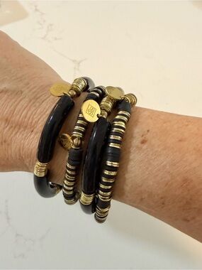 Gold & Black Stacked Bead Bracelet Set
